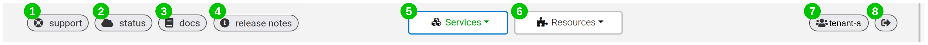 The menu bar of the DSH Console