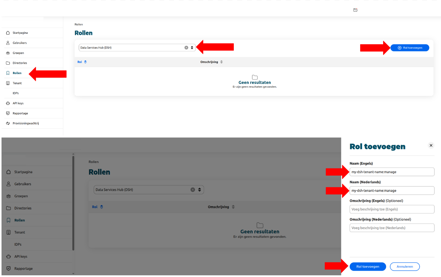 Creating new roles for the Data Services Hub (DSH) Service
